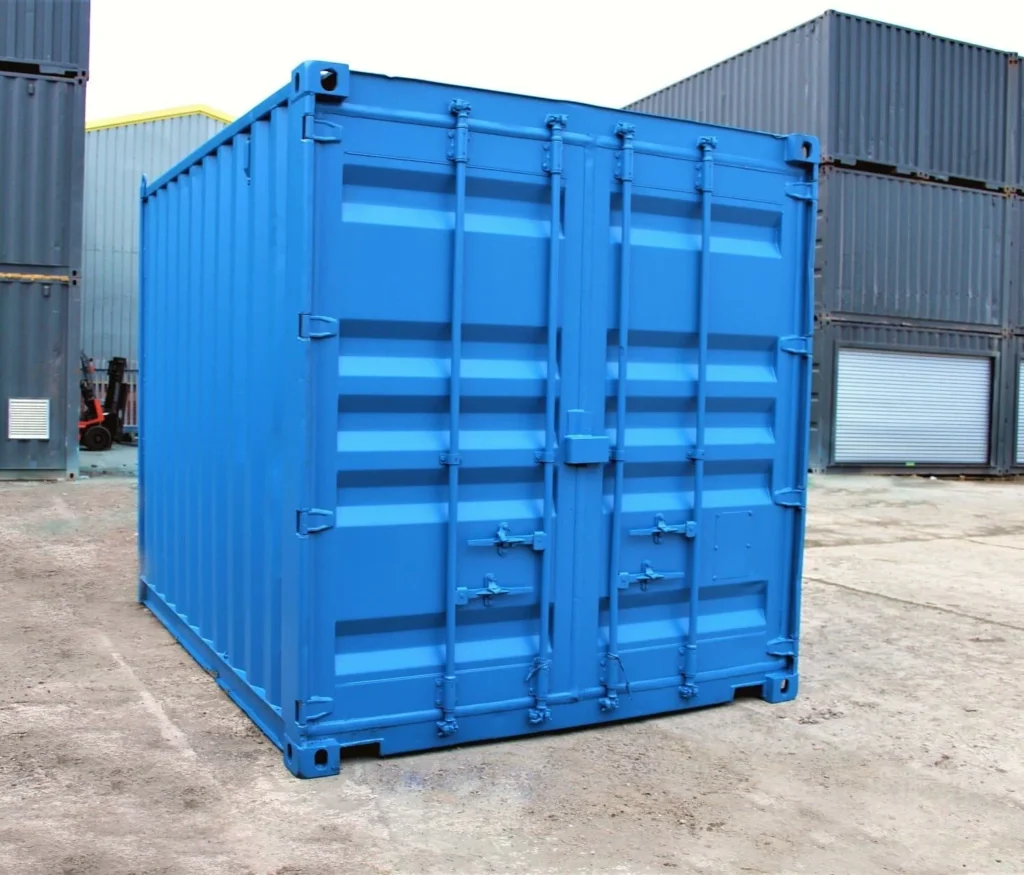 10ft Black Used Cut Down Steel Shipping Container | Secure Compact Storage Container with Double Doors & Lockbox