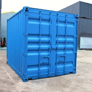 10ft Black Used Cut Down Steel Shipping Container | Secure Compact Storage Container with Double Doors & Lockbox