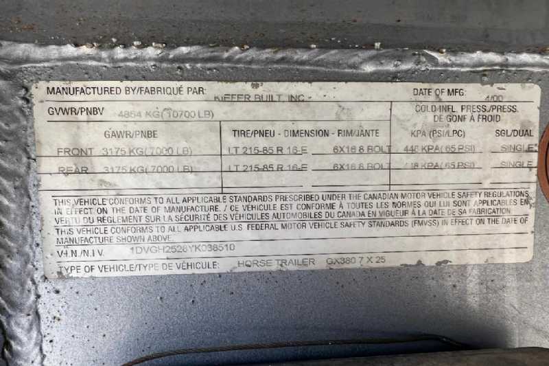 Used 2000 Kiefer Built 7311LQ 3 Horse Trailer with 11' Short Wall - Image 19