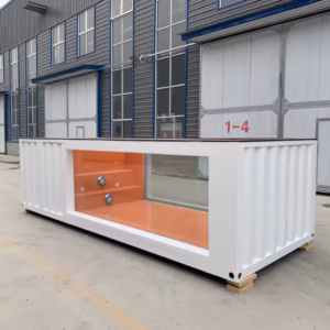 20ft Container Swimming Pool with Fiberglass Window | White Outdoor Pool with Orange Interior