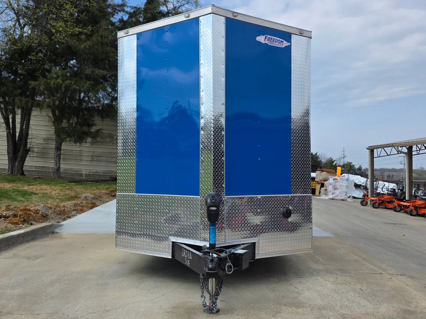 7'x14' Blue V-Nose Hybrid Enclosed Rear Bi-Fold Loading Gate 2-3500lb Axles - Image 2