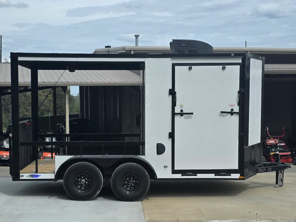 7' x 14' White V-Nose Hybrid Enclosed Trailer with 6' Gate