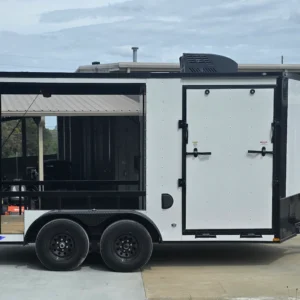 7' x 14' White V-Nose Hybrid Enclosed Trailer with 6' Gate