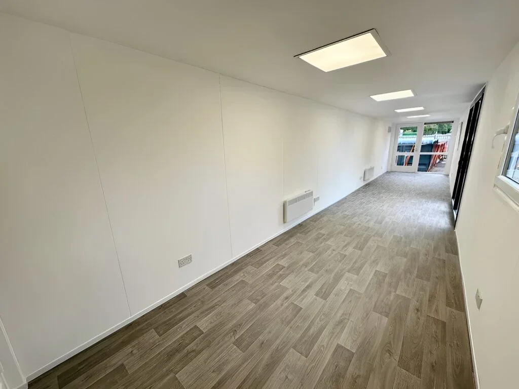 Converted 40ft Shipping Container Open Plan Office | Portable High Cube Office Building with Insulation & French Doors - Image 10