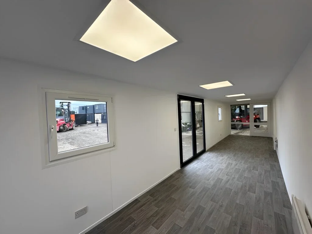 Converted 40ft Shipping Container Open Plan Office | Portable High Cube Office Building with Insulation & French Doors - Image 9
