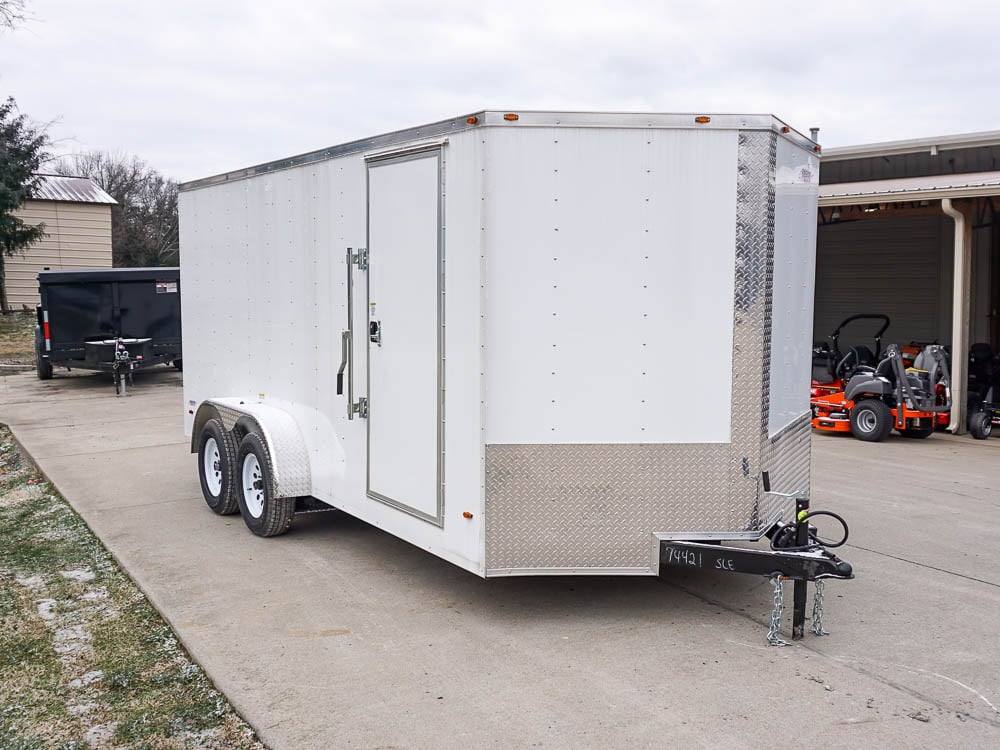 7x16 White V-Nose Enclosed Trailer Lawn Mower Cargo Trailer Storage - Image 3
