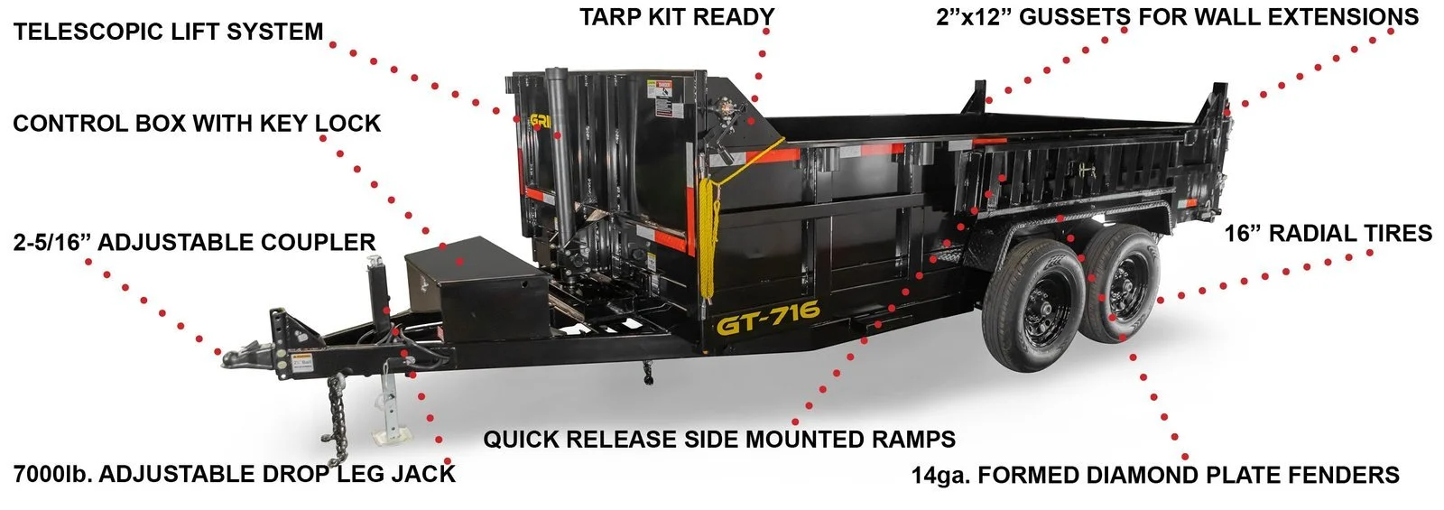 7×16 Telescopic Dump Trailer with 4ft Sides (2) 7K Axles 14k GVWR 50 - Image 18